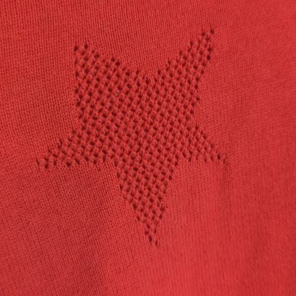 Oversized Cotton Casual Sweater Orange with Open Knit Stars Pattern Size Small - Picture 4 of 11